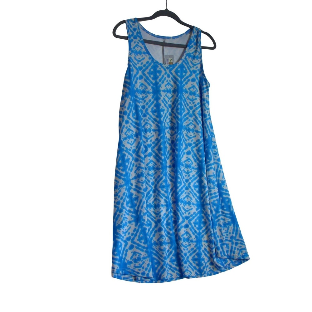 India Boutique Blue White Geometric Print Sleeveless Tank Shift Dress New M